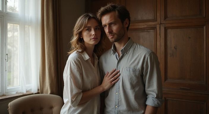 Ein Paar in vertrauter Umarmung in einem gemütlichen Raum in Wien