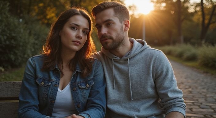 Ein Paar sitzt gemütlich auf einer Bank in einem Park