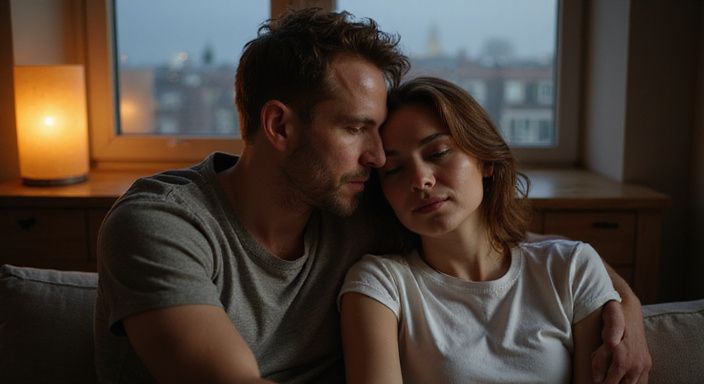 Ein Paar genießt einen intimen Moment in einem gemütlichen Raum.