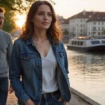 Ein Paar spaziert entlang des Rheins in Basel, Schweiz