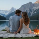 Sexkontakt Innsbruck: Diskrete Treffen und erotische Abenteuer finden Ein Paar sitzt romantisch am Ufer eines alpinen Sees