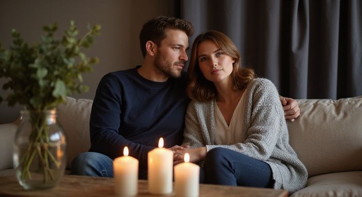 Ein Paar sitzt eng auf einem Sofa in ihrem Wohnzimmer. Ein Paar sitzt eng auf einem Sofa in ihrem Wohnzimmer und wollen Erotische Kontakte und Sex-Dating in Tirol.