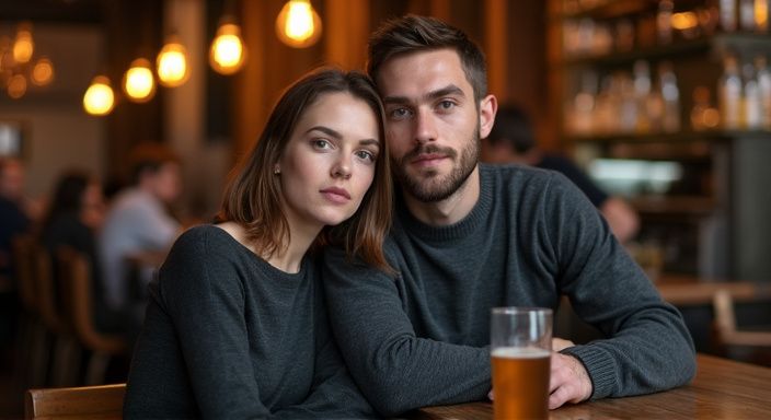 Ein Paar sitzt entspannt an der Bar in einer Berliner Kneipe.