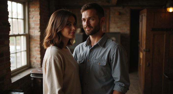 Ein Paar in einem BDSM-Raum teilt einen vertrauten Moment.