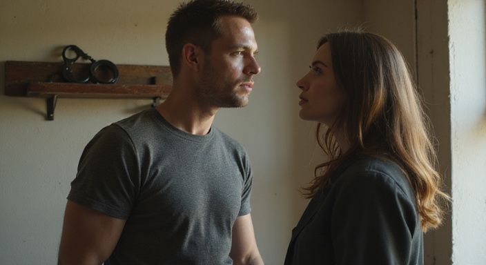 Ein Paar in konzentriertem Austausch in einem bescheidenen Raum.