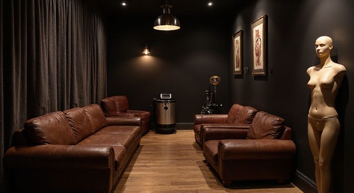 Elegante Lounge in einem gehobenen Swinger-Club mit stilvollem Ambiente.