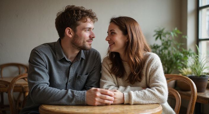 Ein Paar sitzt in einem gemütlichen Café und wollen swingers sexkontakte.