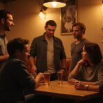 Eine Gruppe von Erwachsenen genießt angeregte Gespräche in einem gemütlichen Club