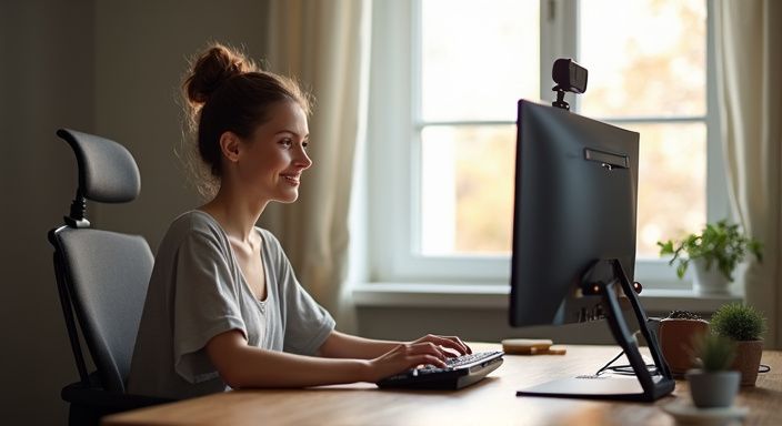 Junge Frau in gemütlichem Büro, bereit für ihre Selbständigkeit. Junge Frau in gemütlichem Büro, bereit für ihre Selbständigkeit.