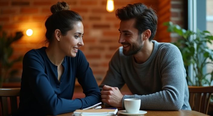 Ein Paar führt eine intime Unterhaltung in einem Café.