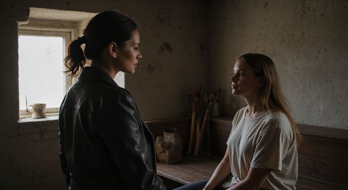 Ein dominantes Mistress und ihr Submissiver in einem BDSM-Dungeon.