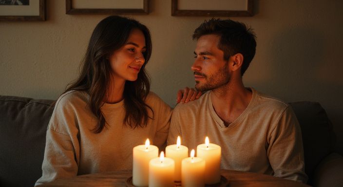 Ein Paar sitzt entspannt am Tisch und genießt intime Nähe