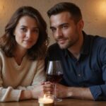 Ein Paar genießt eine intime Unterhaltung in einem gemütlichen Restaurant