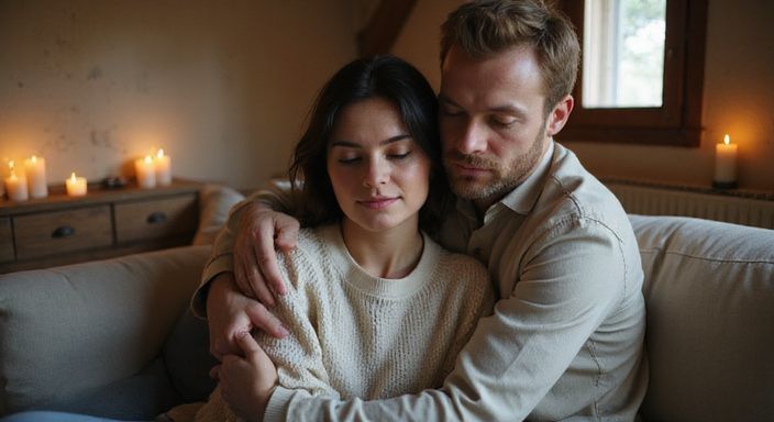 Ein Paar genießt eine intime Massage auf einem beigen Sofa. Ein Paar genießt eine intime Massage auf einem beigen Sofa und wollen erotisch kontakt und sextreffen in Basel.