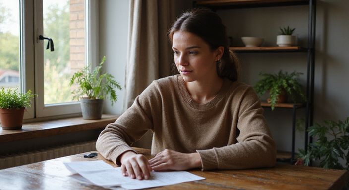 Eine Frau arbeitet konzentriert an ihrem Laptop in einem gemütlichen Büro. Eine Frau arbeitet konzentriert an ihrem Laptop in einem gemütlichen Büro.