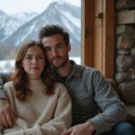 Ein Paar sitzt entspannt auf einer Couch in einem Chalet