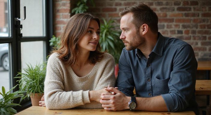 Ein Paar in einem Café, tief in ein Gespräch über erotisch kontakt und sextreffen in Luzern vertieft.