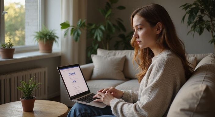 Eine Frau sitzt konzentriert mit einem Laptop in einem gemütlichen Raum. Eine Frau sitzt konzentriert mit einem Laptop in einem gemütlichen Raum und wollen erotische kontakte sex dating Bayern.