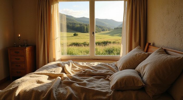 Ein einladendes bayerisches Schlafzimmer mit gemütlicher Atmosphäre und rustikalen Akzenten. Ein einladendes bayerisches Schlafzimmer mit gemütlicher Atmosphäre und rustikalen Akzenten.