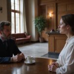 Erotische Kontakte und Sex-Dating in Kärnten: Jetzt prickelnde Abenteuer erleben Ein Mann und eine Frau in einem ruhigen Hotellobby warten aufeinander