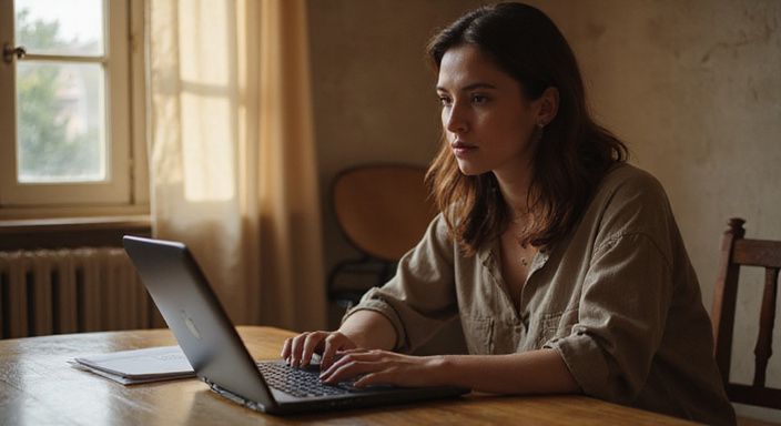 Eine konzentrierte Frau arbeitet an ihrem Laptop in einem gemütlichen Raum. Eine konzentrierte Frau arbeitet an ihrem Laptop in einem gemütlichen Raum und suche Erotische Kontakte und Sex-Dating in Niederösterreich.