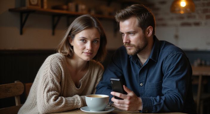 Ein Paar sitzt entspannt in einem gemütlichen Café