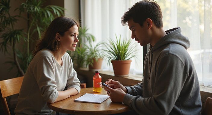 Ein Paar diskutiert respektvoll Sicherheit und Grenzen bei einem Café-Date.