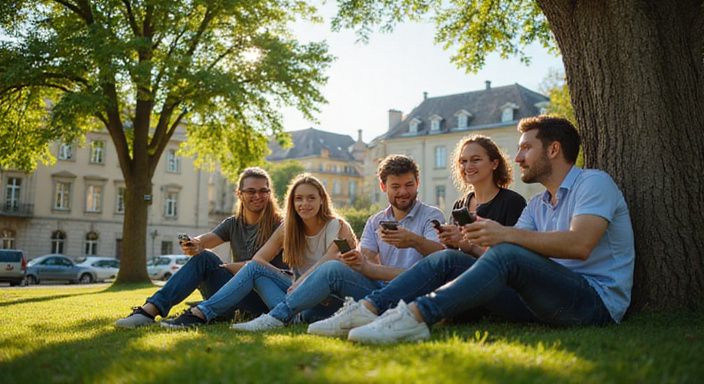 Eine Gruppe junger Erwachsener entspannt sich in einem Zürcher Park. Eine Gruppe junger Erwachsener entspannt sich in einem Zürcher Park.