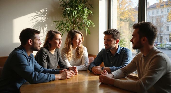 Junge Erwachsene genießen lebhafte Gespräche in einem gemütlichen Restaurant. Junge Erwachsene genießen lebhafte Gespräche über flirt kontakt in Zürich in einem gemütlichen Restaurant.