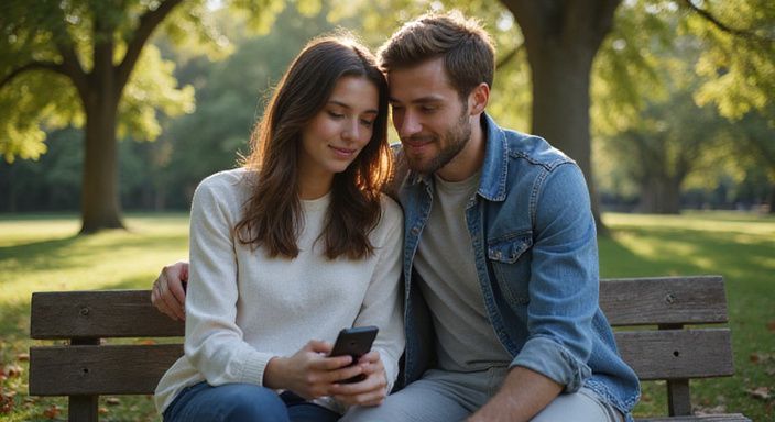 Eine junge Frau und ein Mann sitzen entspannt auf einer Parkbank. Eine junge Frau und ein Mann sitzen entspannt auf einer Parkbank und wollen ein flirt kontakt in Zürich.