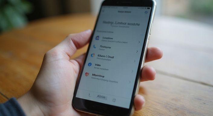 Nahaufnahme eines Smartphones mit Dating-App-Oberfläche in der Hand.