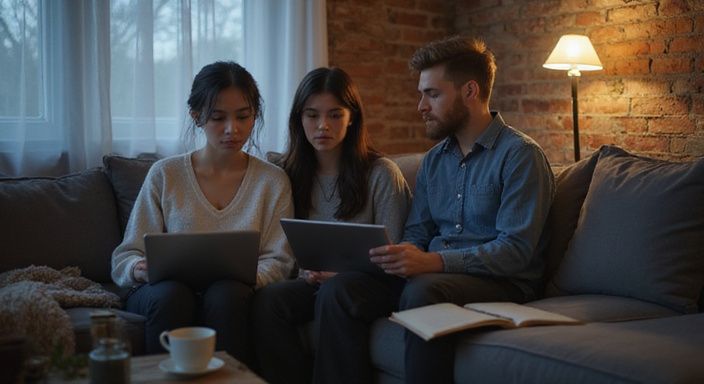 Junge Frau und Mann diskutieren ernsthaft über Online-Zahlungsmethoden.