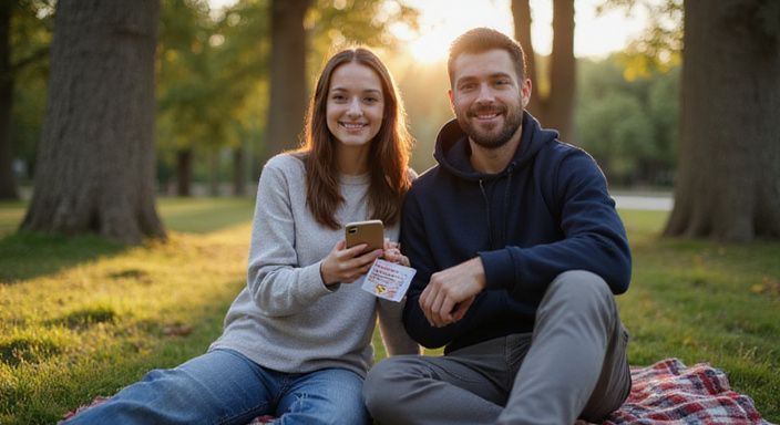 Ein Paar sitzt im Park, offen über Gesundheitsthemen kommunizierend.