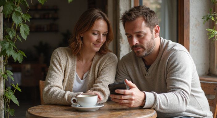 Eine Frau und ein Mann sitzen entspannt bei Kaffee im Café