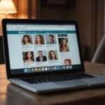 Ein Laptop zeigt eine Adult Dating Website auf einem Holztisch