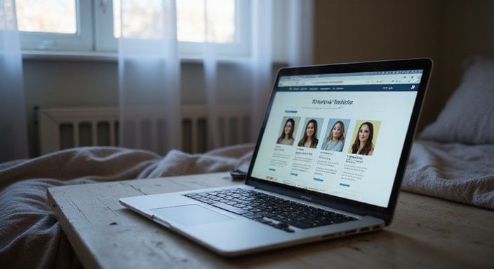 Ein offenes Laptop zeigt Profile von Frauen für diskrete Treffen