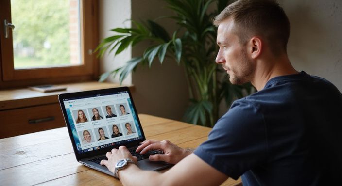 Ein Mann surft auf seinem Laptop auf Quoka.de. Ein Mann surft auf seinem Laptop auf Quoka.de.