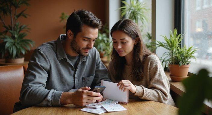 Junge Menschen besprechen wichtige Themen an einem kleinen Café-Tisch.