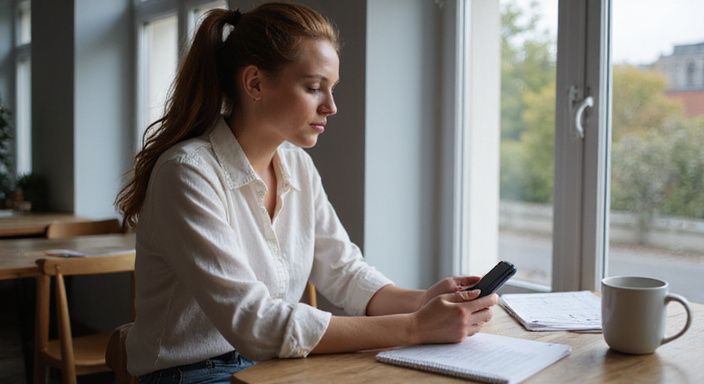 Eine Frau scrollt konzentriert durch eine App auf ihrem Smartphone. Eine Frau scrollt konzentriert durch eine App für erotisch kontakt in Österreich auf ihrem Smartphone.