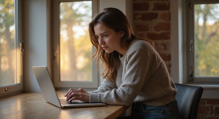 Eine Frau arbeitet konzentriert an ihrem Laptop, umgeben von Privatsphäre. Eine Frau arbeitet konzentriert an ihrem Laptop, umgeben von Privatsphäre.
