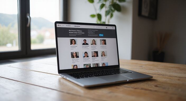 Ein Laptop zeigt eine seriöse Dating-Website für Massageservices in Zürich.