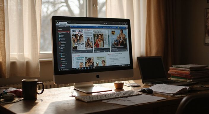 Ein Computerbildschirm zeigt detaillierte Inhalte bekannter deutscher Erotikmagazine.