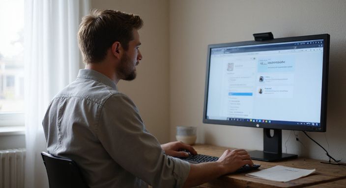 Eine Person konzentriert sich am Schreibtisch vor einem Computer.