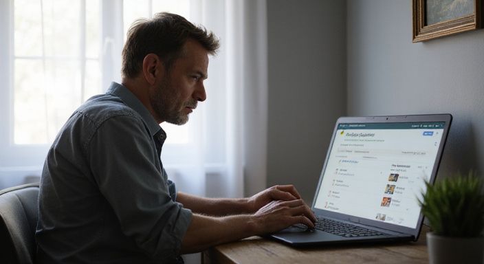 Eine Person arbeitet konzentriert an einem Laptop und suche Erotisch Kontakt und Sextreffen in Solothurn.
