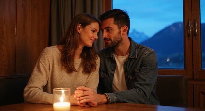 Ein Paar sitzt gemütlich an einem Tisch in einer eleganten Lounge und wollen erotisch kontakt und sextreffen in Waadt.