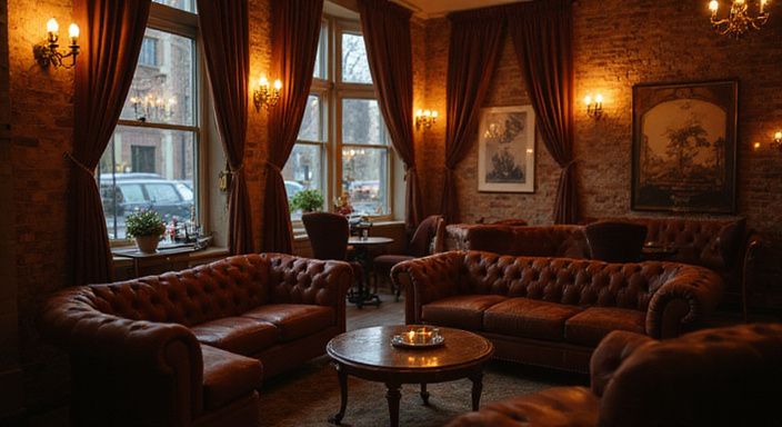 Elegante Lounge mit gemütlichen Sitzgelegenheiten und romantischer Atmosphäre. Elegante Lounge mit gemütlichen Sitzgelegenheiten und romantischer Atmosphäre.