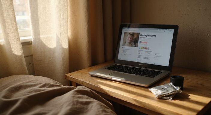 Ein gemütliches Schlafzimmer mit Laptop und persönlichen Gegenständen. Ein gemütliches Schlafzimmer mit Laptop und persönlichen Gegenständen.