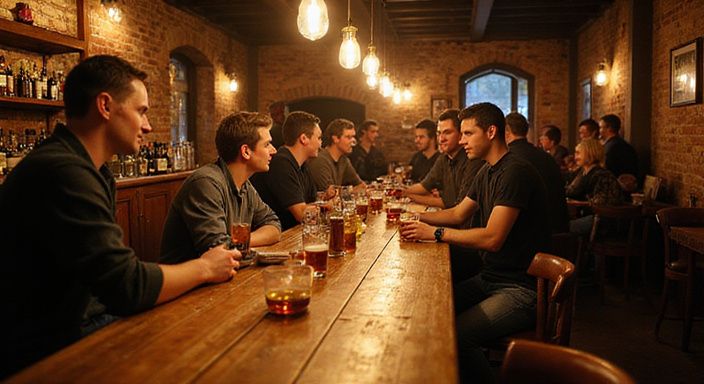 Gemütliche Bar in Genf mit entspannten Gästen und warmem Ambiente. Gemütliche Bar in Genf mit entspannten Gästen und warmem Ambiente.