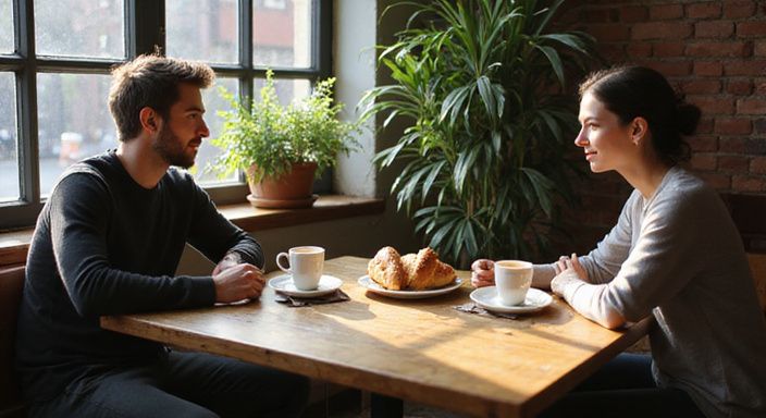 Ein gemütliches Café in Bremen mit Kaffee und Croissants.
