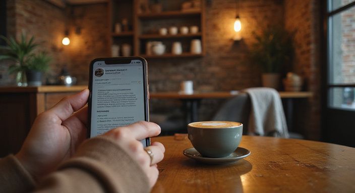 Smartphone zeigt Dating-App-Profil in gemütlichem Café-Ambiente. Smartphone zeigt Dating-App-Profil für sexkontakt in Burgenland in gemütlichem Café-Ambiente.